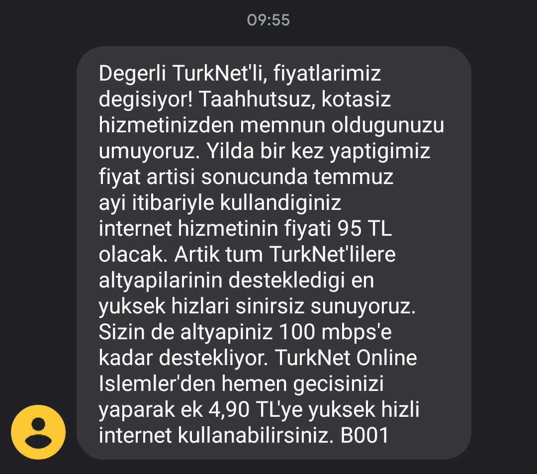 TurkNet'e zam geldi