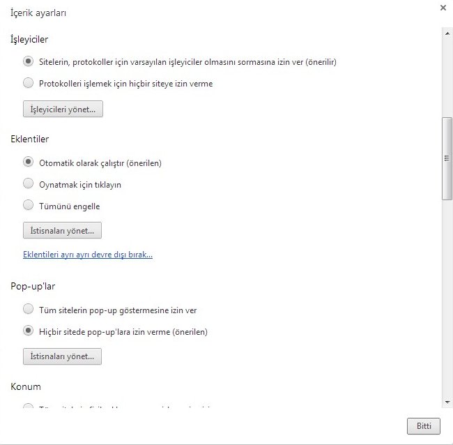  Google Chrome’nin varsayılan ayarlarını kapatmak