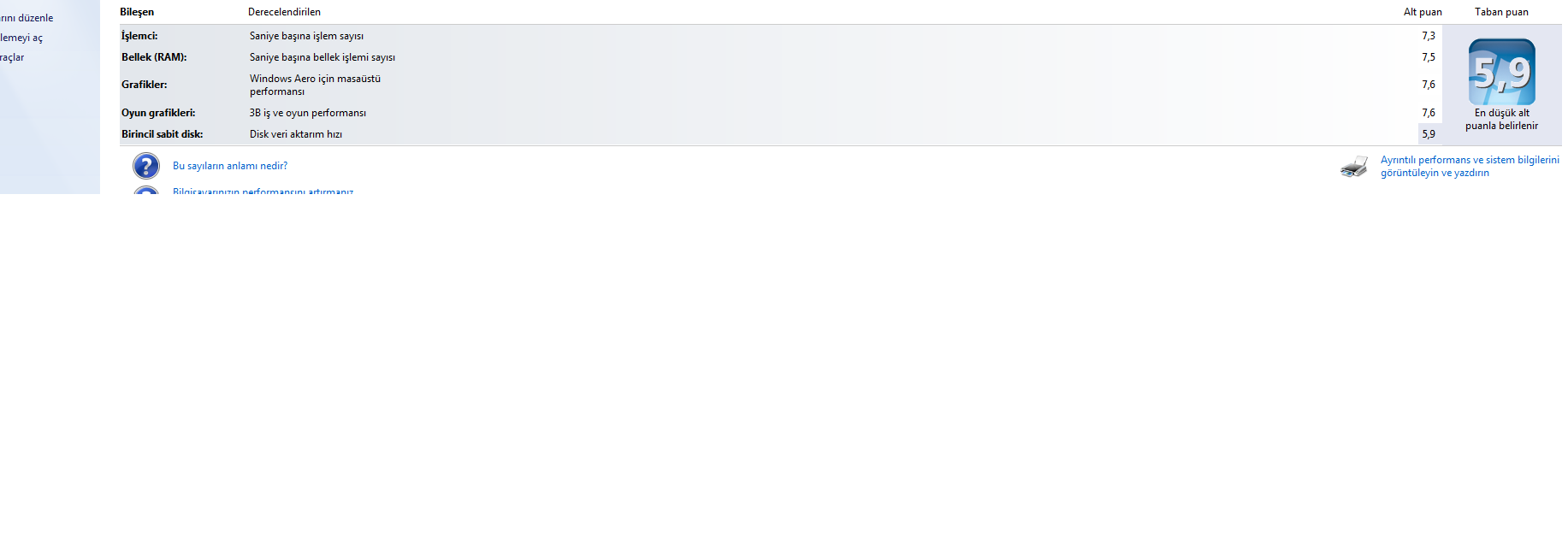  Windows puanımı harddisk düşürüyor.