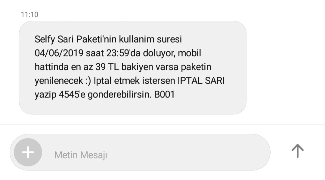 Türktelekom Selfy sarı paket 750 dk 5000 sms 10 gb 29 tl