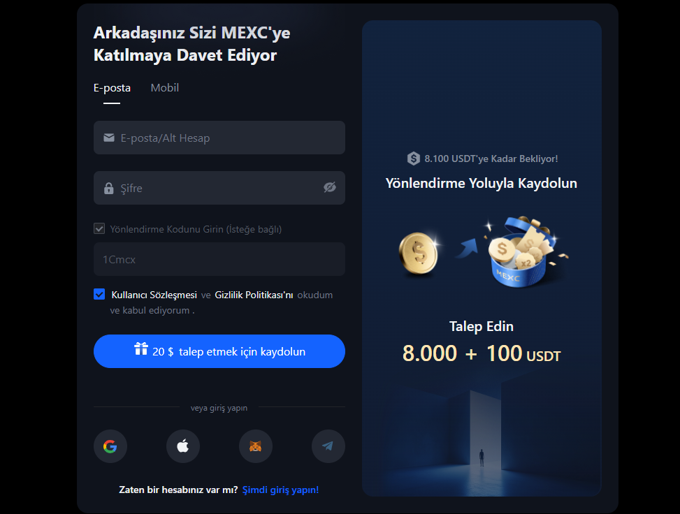 YENİ ! MEXC BORSASI YENİ ÜYELERE 20$ ve birden çok HEDİYE