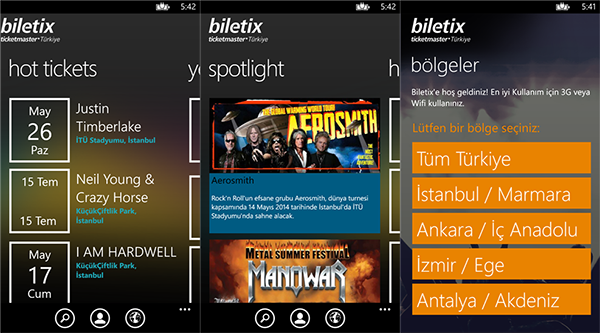 Windows Phone 8 için resmi Biletix uygulaması yayınladı