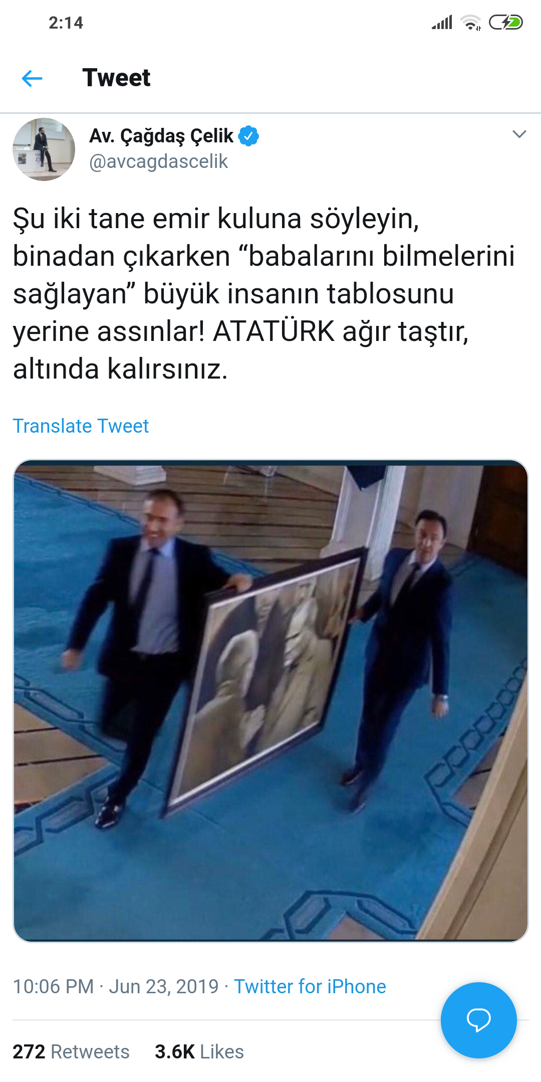 İmamoğlu; Atatürk tablosunu  eski yerine yine bu kişilere astır.