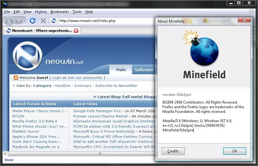  Mozilla Firefox “Minefield” 4.0 Alpha 1 Pre