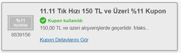 N11 150 %11 11.11 İndirimi