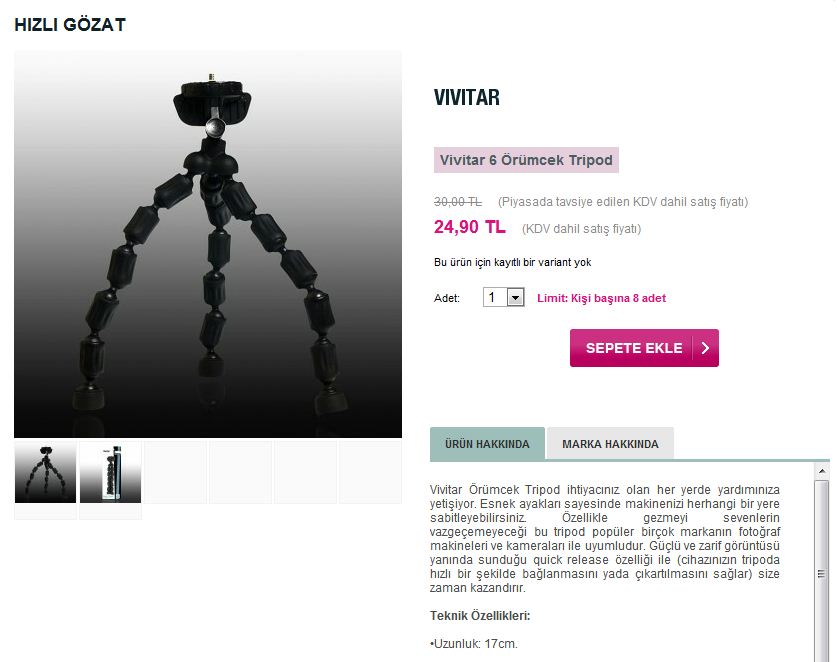  Limango/Tech Vivator Tripod'lar Örümcek ve Sabit 24,99 TL