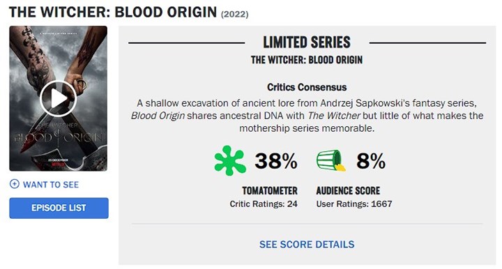 The Witcher: Blood Origin, Netflix'te tüm zamanların en kötü puanını alan yapım oldu