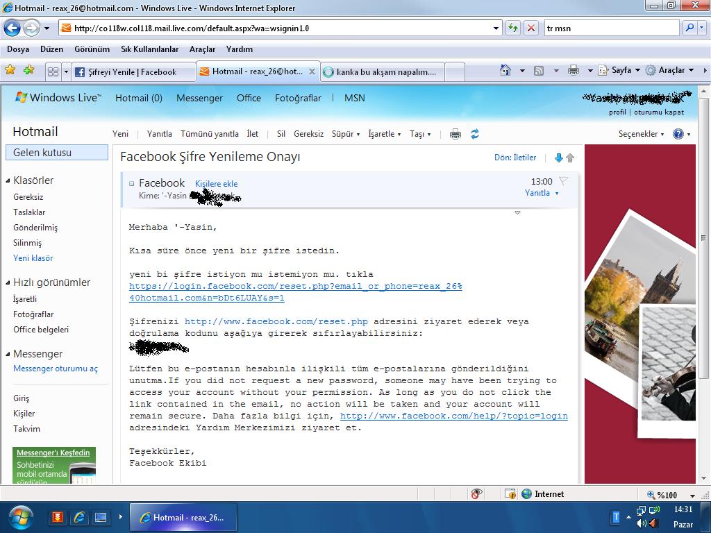  o_O Facebook'tan gelen mail.
