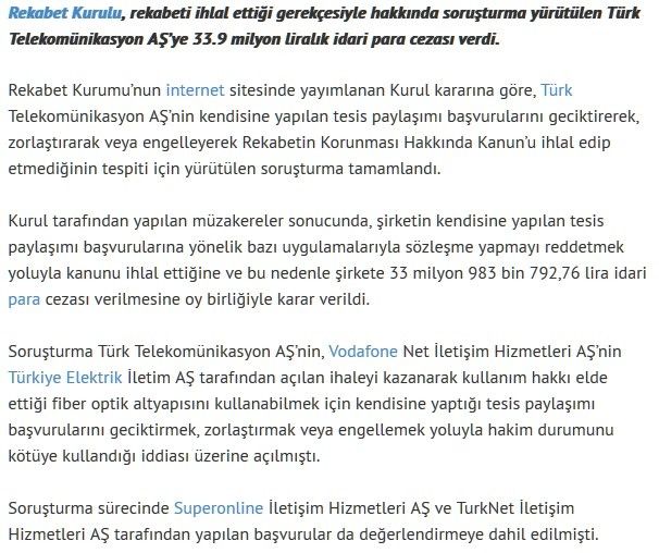  Rekabet Kurulu Türk Telekom' a 33.9 Milyon Lira Ceza Kesti!