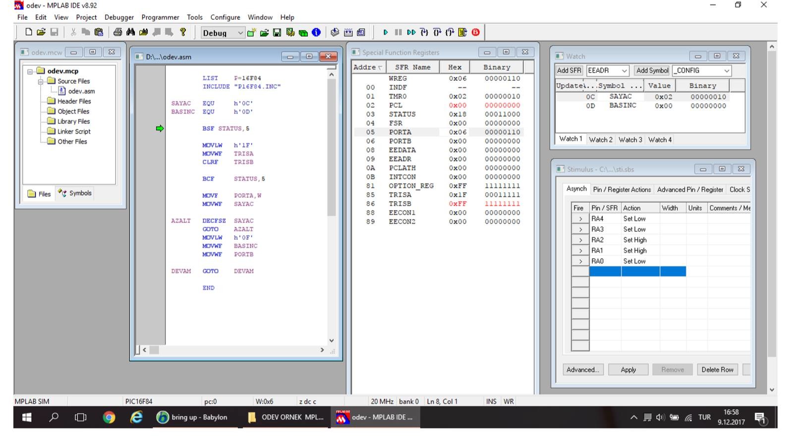"MPLAB IDE" programı bilen assembly dili