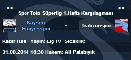  Spor Toto Süper Lig 1.Hafta | Kayseri Erciyesspor - Trabzonspor / 31.08.2014 - 18:30