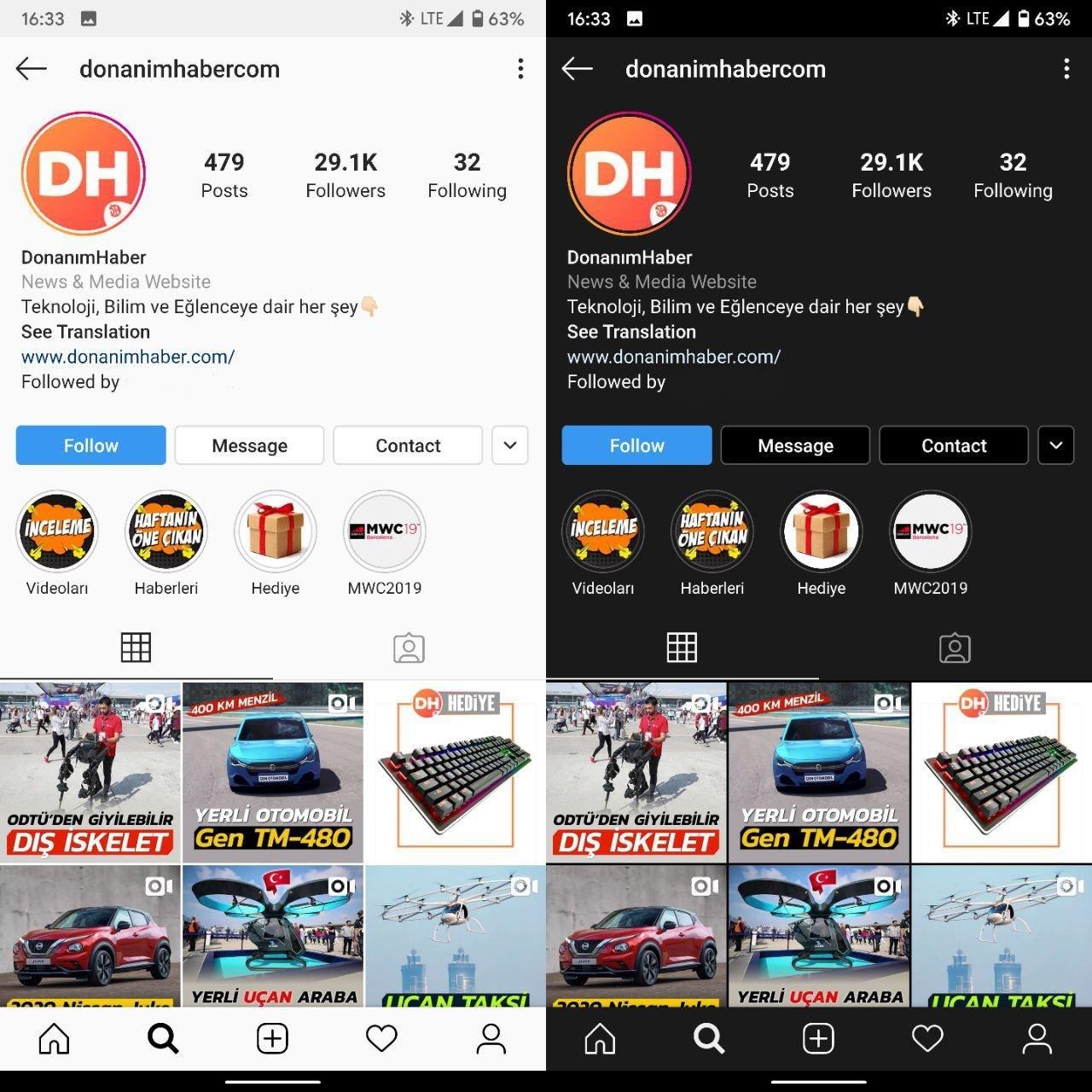  - instagram in android beta surumune karanlik mod geldi bu