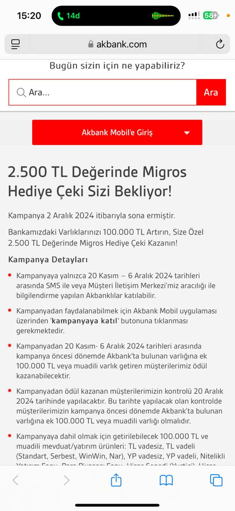 Akbank 2500 TL Migros Hediye Çeki (Kişiye özel)