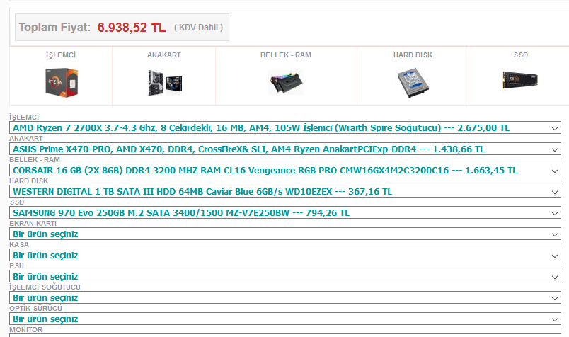 rYzen 7 2700x li sistem tavsiyesi acil