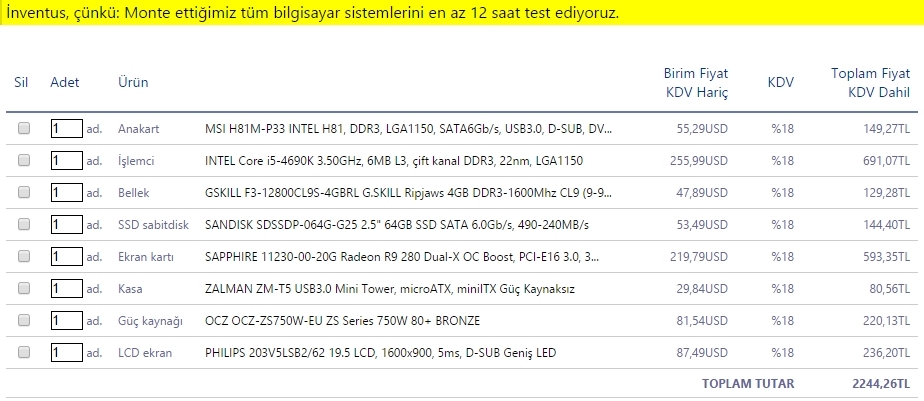  2200 Monitör Dahil