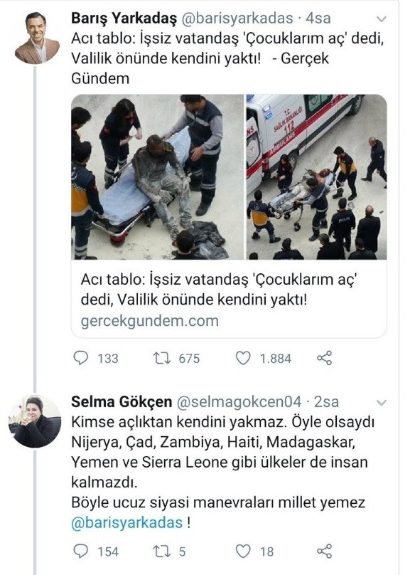 AKP’li meclis üyesinden ‘Çocuklarım aç’ diyerek kendisini yakan yurttaşa ‘Ucuz, siyasi manevra’ 