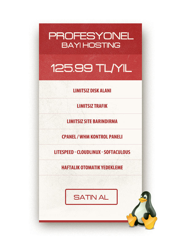  Limitlendirilmemiş Özellikler Bayi - Windows/Plesk - Linux/cPanel - Türkiye Lokasyon - 125.99 TL/YIL