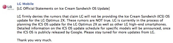 LG : Optimus 2X, Ice Cream Sandwich güncellemesini alacak 