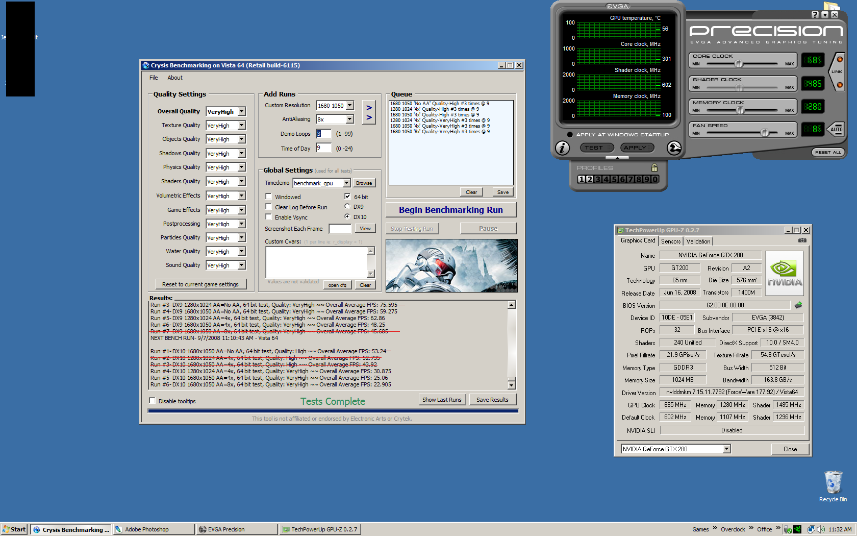  MSI GTX280 CRYSIS BENCHMARK'S - VANTAGE