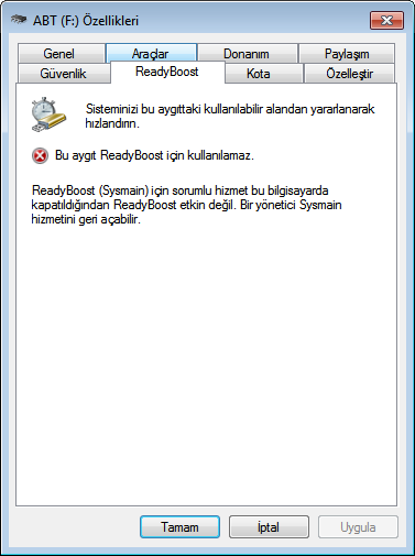  ReadyBoost Açılmıyor