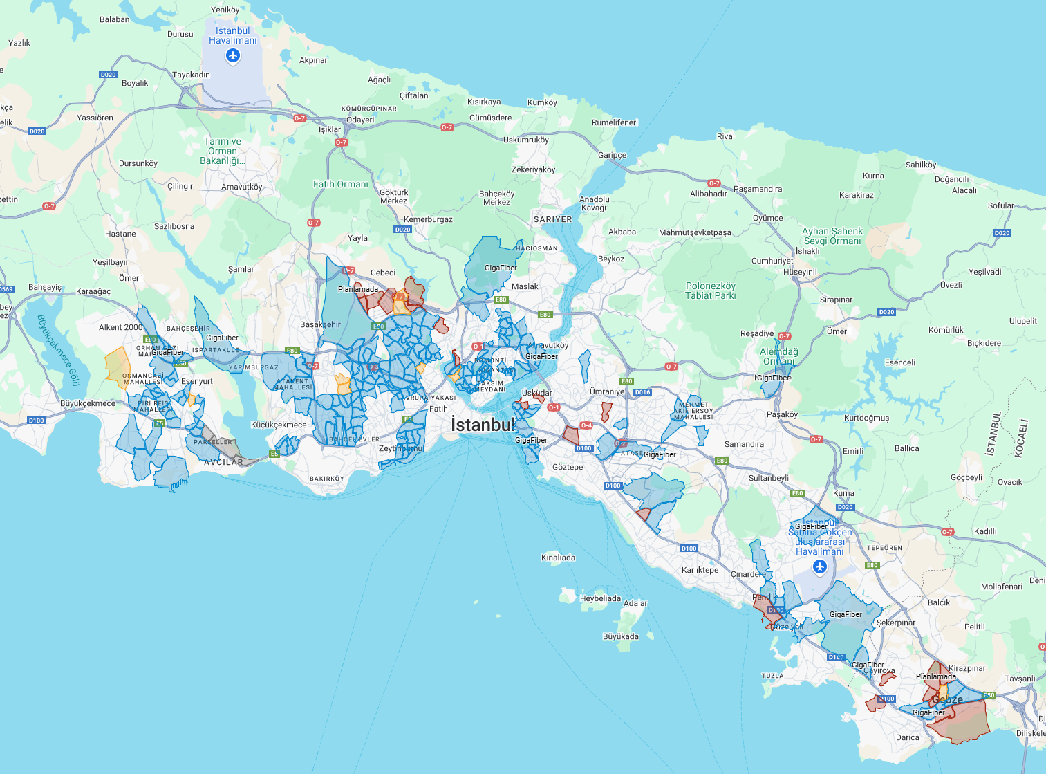 TurkNet GigaFiber Altyapı Haritası