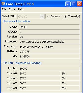  Q6600/1.325v vid/Stock Fan/3.4 GHz(1.4v)