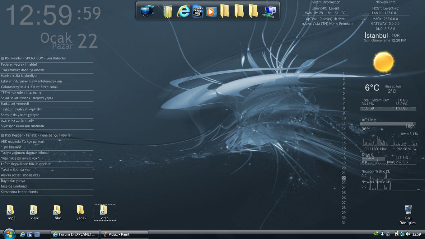  Rainmeter kullanma kılavuzu ve Temaları.