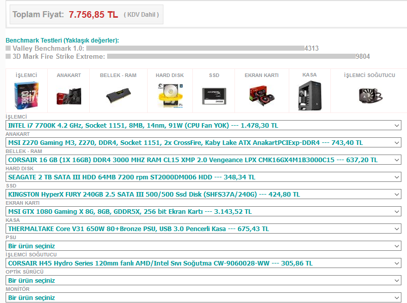 Max 7.500 TL Bütçeli Sistem Tavsiyesi ( Monitör Hariç )