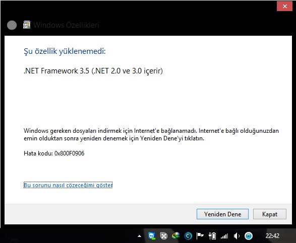  Windows 8'de Net Framework 3.5