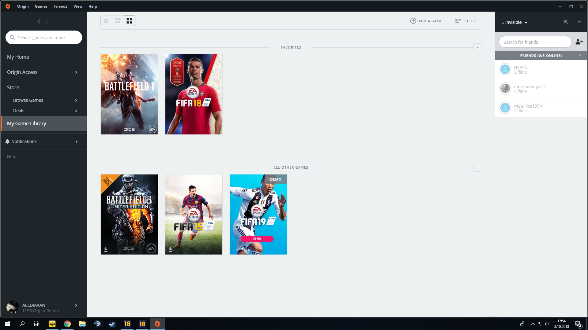 ORIGIN BF1 + FIFA 18 FULL KADRO + 220K HESAP