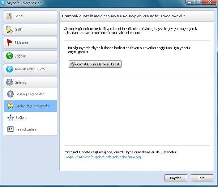  SKYPE UPDATE SORUNU