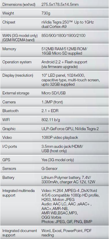  Viewsonic ViewPad 10s 3G 10' Tablet