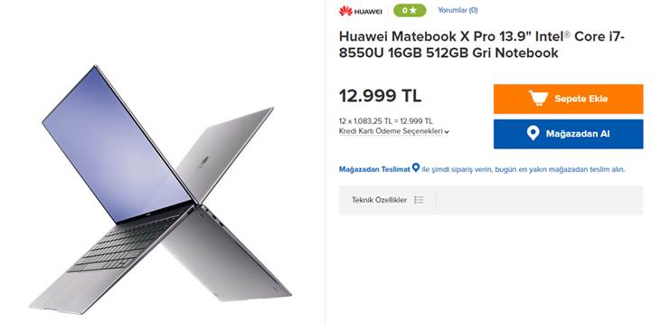 Huawei MateBook X Pro (2018) Türkiye’de satışa sunuldu