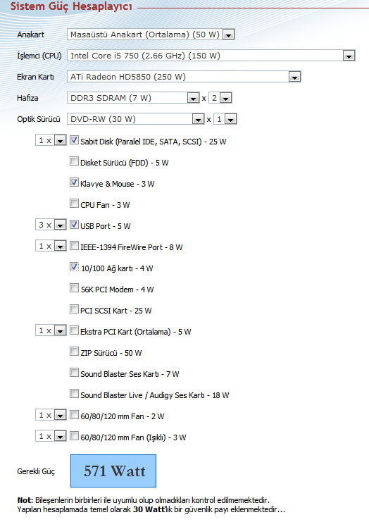  ## Sistemlerinizin Güç Gereksinimi İçin (Psu Hesaplama) ##