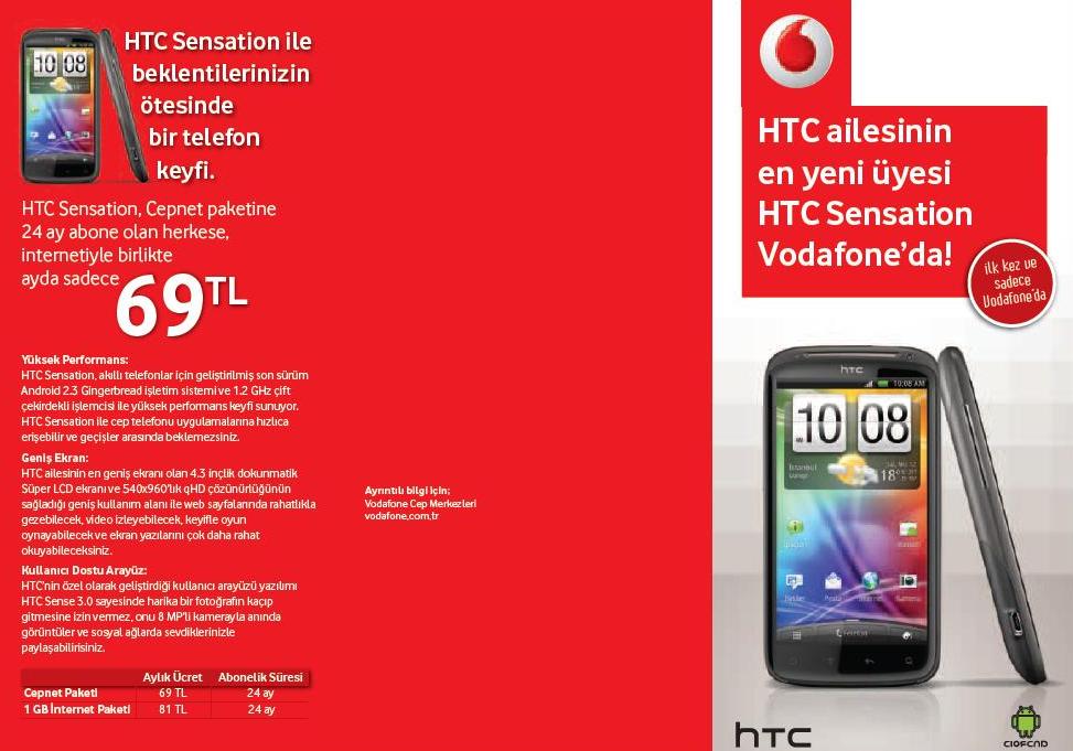  Vodafone HTC Sensation Cihaz kampanyası