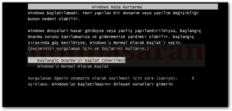  Windows 7 Başlama ve 'Startup Recover' Sorunu