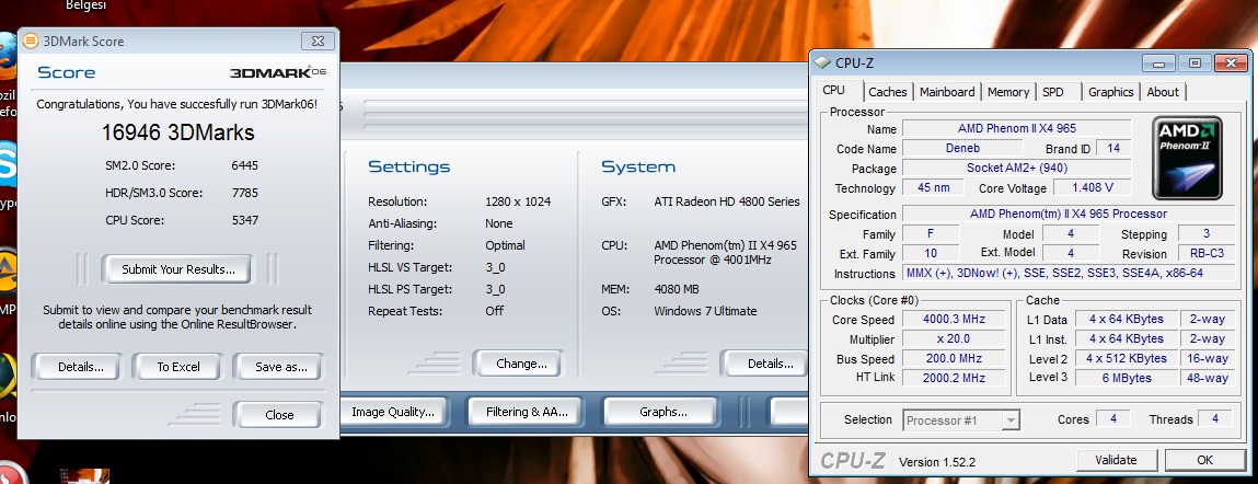  P2 965Be C3 Rev. 4Ghz 3dmark06 Puanım