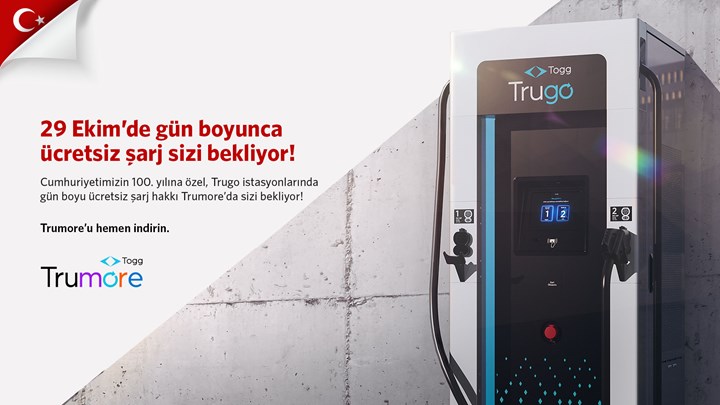 Togg'un Trumore uygulaması 29 Ekim'de ücretsiz şarj veriyor!