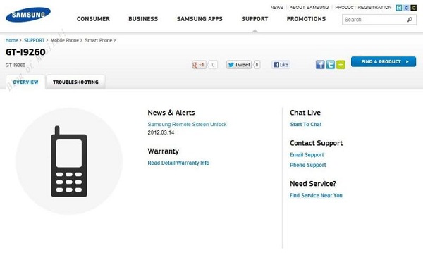 GT-I9260 ve GT-P8810 model numaralı cihazlar Samsung'un resmi sitesinde listelendi