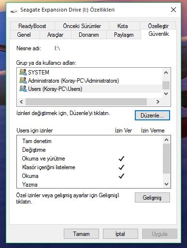  Klasöre erişim sorunu - Yetkili izni alma