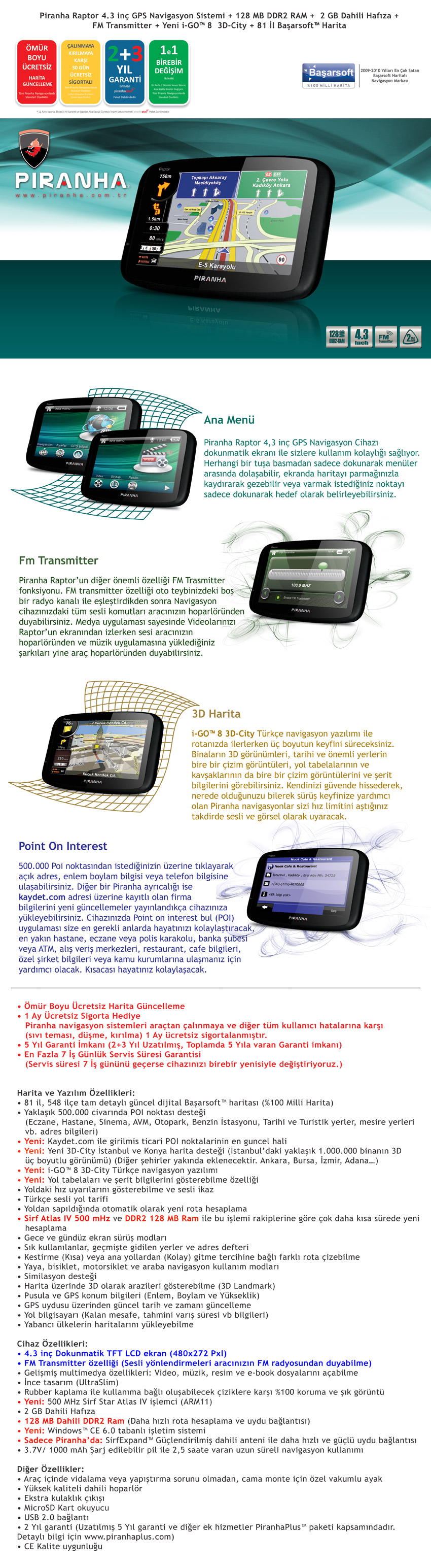 Piranha Raptor Gps Navigasyon Cihaz Sifir