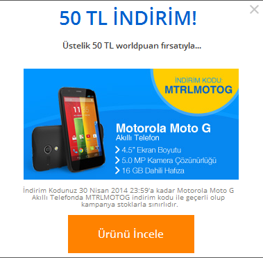  Motorola Moto G 649 TL( + 50 tl world puan)