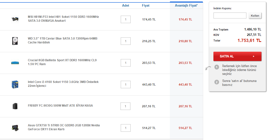  1500-1600 TL Bütçe Sistem Tavsiyesi veya hazır pc