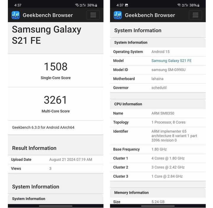 Galaxy S21 FE, Android 15 ve One UI 7 ile göründü