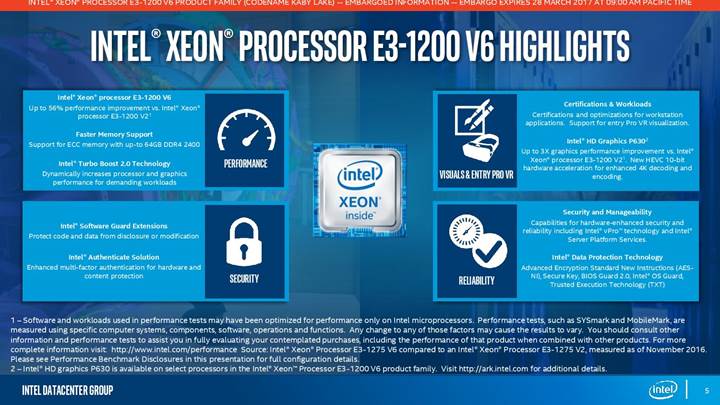 Kaby Lake tabanlı Intel Xeon E3-1200 v6 serisi duyuruldu