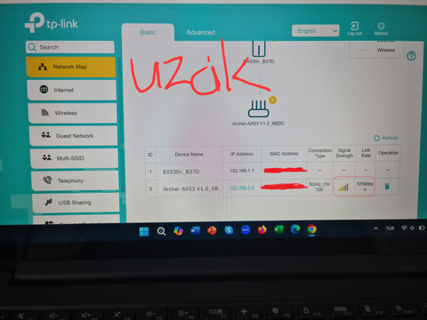 AX53 Wİ-Fİ 6 routeri TP-LINK EX530v routere kablosuz bağlama konusunda yardıma ihtiyacım var.