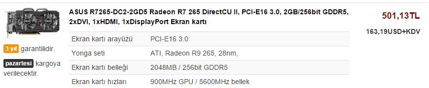  450-500 TL'ye AMD A10 7850K Sisteme Harici Ekran Kartı Tavsiyesi