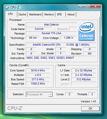  E1200 Dual Core Celeron 1.60 Ghz @ 3.00 Ghz @ 3.20 Ghz - OC Denemesi