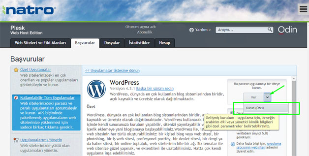  Plesk Panel'de Wordpress Kurulumu ---->