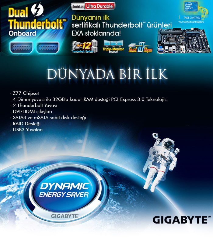  Gigabyte Z77X-UP5 THDDR3 1600MHz S+V+GL+16X 1155p DÜNYADA İLK